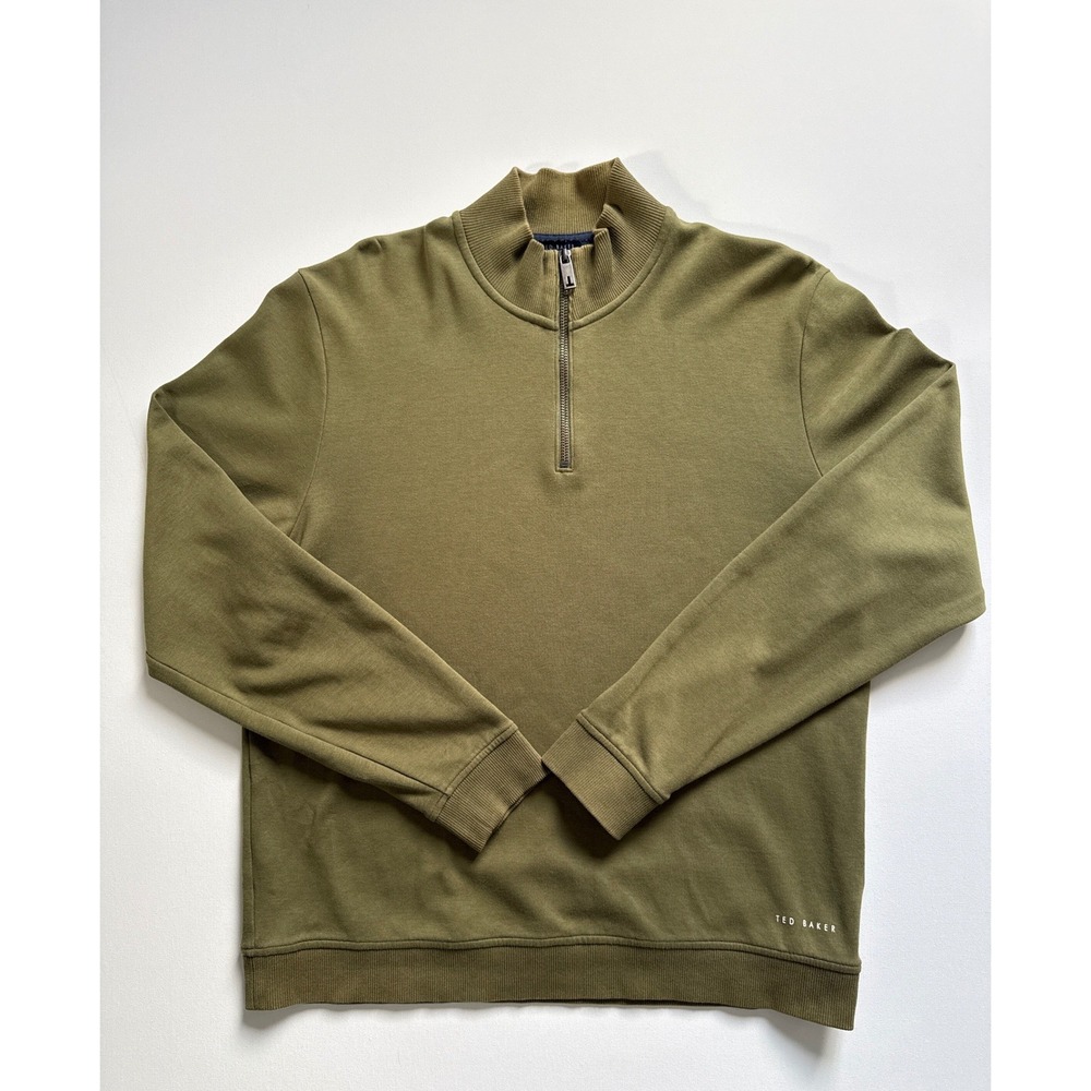 Ted Baker London Mens Antram Quarter Zip Sweatshirt Olive Green Size 4 L